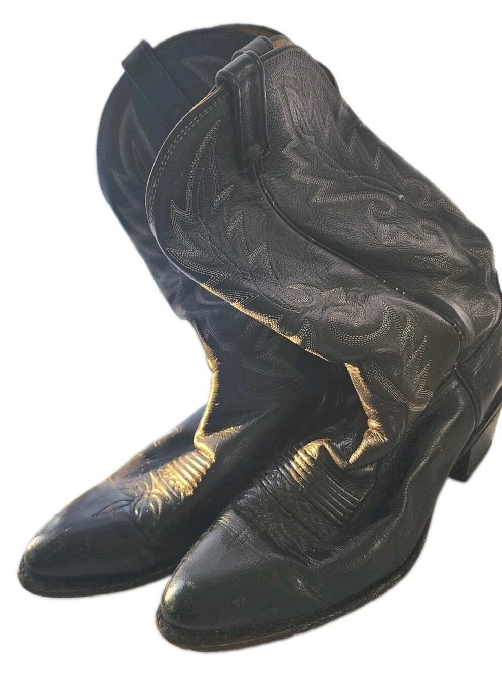Vintage Dan Post 110 R Men's Cowboy Boots 11.5 D Black Leather Round Toe USA